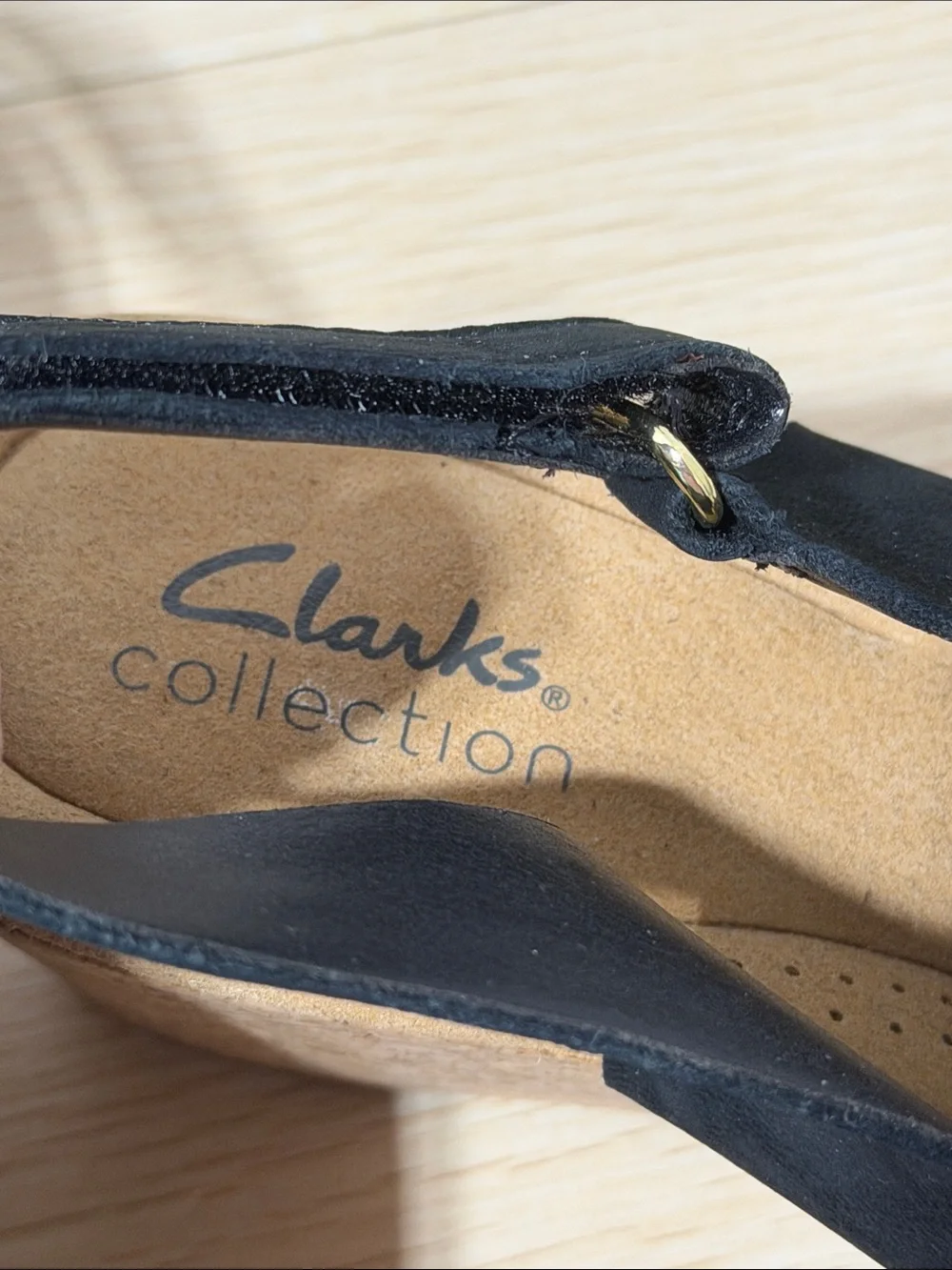 Clarks Black Suede Cross-Strap Wedge Sandals